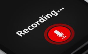 Voice Recording App With Microphone Symbol on Smart Phone.